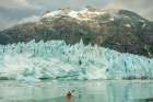 USA-Alaska-Glacier Bay National Park Margerie Glacier ice and man in kayak Art Print